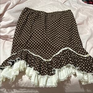 Dimri M Brown Polka Dot Skirt with Cream Ruffle jagged ruffle full hemline euc